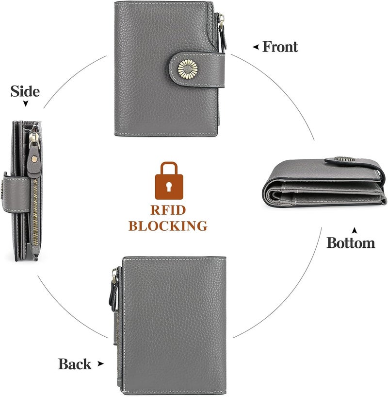FALAN MULE Women's Compact Leather Wallet, Dark Grey, Includes RFID Blocking, Coin Pouch, Card Holders - Image 4